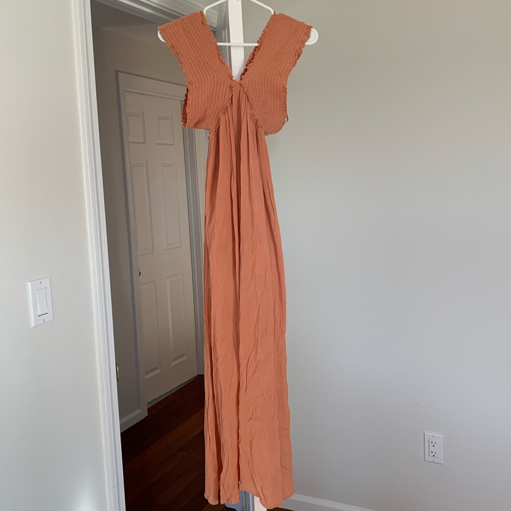 Peach off the shoulder maxi dress